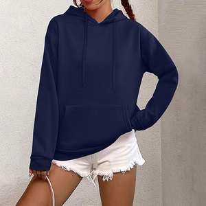 Sweat à capuche intégral en molleton coupe-vent bleu marine pour femme, manches longues, 100 % coton de haute qualité, écologique, avec logo frontal - Product Image 1