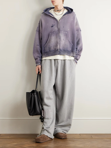 Sweat à capuche oversize vintage à fermeture éclair, en molleton français de haute qualité, lourd, délavé, décoloré au soleil, avec logo personnalisé - Product Image 4