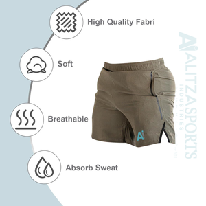 กางเกงขาสั้นผ้ายืดไมโครเอวยางยืดสำหรับผู้ชายกางเกงขาสั้นสำหรับวิ่งออกกำลังกายมีกระเป๋าแห้งเร็ว - Product Image 2