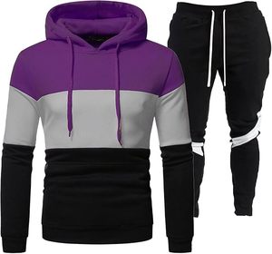 ชุดวอร์มผู้ชายแบบทูโทน ชุดวอร์ม 2 ชิ้น ชุดออกกำลังกายแบบมีฮู้ดแขนยาว กางเกงขายาวทรงสปอร์ต ชุดลำลอง - Product Image 5