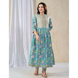 ชุดกางเกงคุรตะผ้าฝ้ายพิมพ์ลายฟิโรซี จาล แขนสามส่วนสำหรับใส่ในชีวิตประจำวัน - Product Image 6