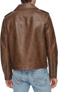 Veste en cuir véritable pour homme, col en cuir d'agneau véritable, style motard vintage classique avec doublure amovible - Product Image 2