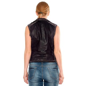 Gran oferta nueva moda mujer cuero biker chaleco cuero pesado Met-al Rocker Biker chaleco motocicleta chaleco - Product Image 6