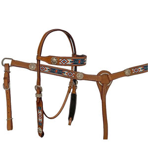 100% cuero genuino de primera calidad occidental Headstall y Breastplate con hermosos diamantes de imitación Equestrian Western Breastplate - Product Image 5