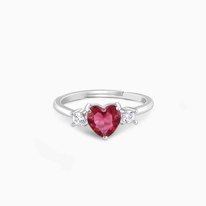Pink Gemstone Heart Moissanite Diamond ring 14k White Gold