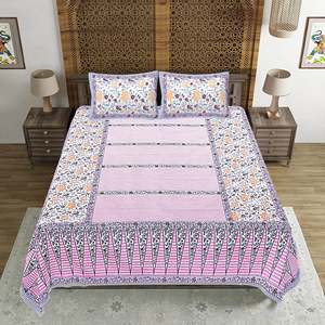 Pink Floral Print 240 TC 100% Cotton Double <b>Bed</b> Sheet Set with 2 Pillow Covers King Size for Home Hotel Use 3 <b>4</b> <b>6</b> Pcs Available - Product Image 2