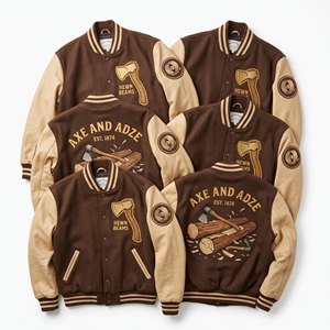 Wholesale Supplier Wool Letterman <b>Coat</b> Charcoal <b>Grey</b> Varsity Jacket Wheat Grain Farro Embroidery Beige Leather Sleeves - Product Image 4