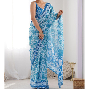 ส่าหรีปาร์ตี้ของผู้หญิงความงามที่สง่างามและเป็นธรรมชาติด้วยขอบคมที่แข็งแกร่งปราศจากการออกแบบหนัก - Product Image 5