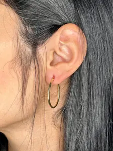 Pendientes de aro redondos brillantes grandes de oro amarillo sólido de 18 quilates para mujer, accesorios de moda, joyería personalizada - Product Image 5