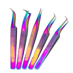 Print Logo Fiber Tip <b>Eyelash</b> <b>Tweezers</b> 45 75 90 Degree Fiber Tip Stainless Steel Rainbow Color <b>Eyelash</b> Extension <b>Tweezers</b> - Product Image 1
