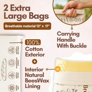 特大サイズの蜜蝋パン袋2枚+蜜蝋ラップ1枚 |   再利用可能 |   自家製パン用のパン袋、サワードウパン用のパン袋 - Product Image 2