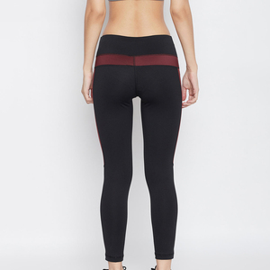 Leggings de yoga taille haute bicolores, longueur intégrale, en Spandex et Nylon, extensibles dans les quatre sens, avec design à surpiqûres contrastées - Product Image 2