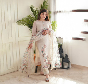 ชุดสาหรี่กะมีซดีไซน์ใหม่ทันสมัยสำหรับผู้หญิง แขนยาว ผ้าจอร์เจตต์สวยงาม สไตล์อินเดีย-ปากีสถาน เหมาะสำหรับงานปาร์ตี้ งานดิวาลี ฤดูร้อน - Product Image 1