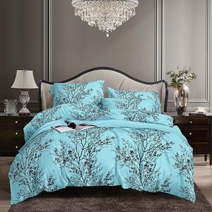Premium 4-Piece Modern <b>Floral</b> Comfort Bedding Set | 3D Fitted <b>Sheet</b> Duvet Cover | Cotton Fill | 500TC | All-Season | Water - Product Image 1