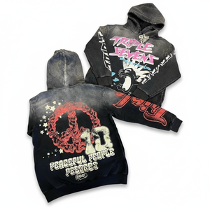 Sweat-shirts à capuche pour hommes à la mode, en gros, imprimés à l'écran, 380g de coton pur, lavés, amples, personnalisés, en deux couleurs - Product Image 2