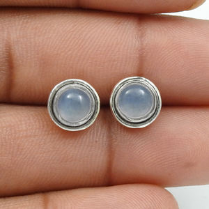 Pendientes de tuerca de forma redonda de piedras preciosas de Calcedonia Natural de Plata de Ley 925 de nuevo diseño más vendido para ella joyería Bohemia hecha a mano - Product Image 2