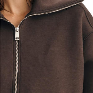 Sweat-shirt à capuche zippé en polaire de polyester à col rond surdimensionné pour femmes, respirant, tricoté, décontracté, imprimé numérique, automne, grande taille, OEM - Product Image 3