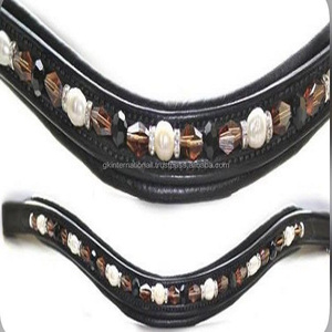 Banda de cuero para cejas, sillín Inglés y negro, cosido, forma curvada, suave, acolchada, para caballos, con equino multicolor - Product Image 5