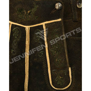 Últimos hombres bávaros Lederhosen corto cuero de vaca gamuza bordado frontal botón de cierre lados y bolsillos traseros bucles de cinturón - Product Image 2
