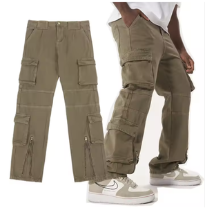 Vente en gros de pantalons de survêtement évasés de haute qualité pantalons de sport pour hommes à 8 poches en coton pantalons de survêtement baggy brodés avec logo personnalisé - Product Image 4