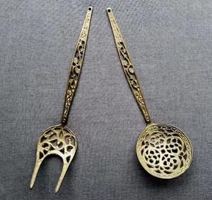 ชุดสลัดเซิฟเวอร์สลัดสแตนเลสสีทองทองเหลืองวินเทจสำหรับเป็นของขวัญงานพิเศษงานแฮนด์เมด - Product Image 1