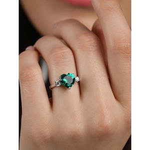 CLARA Boho Style 925 Sterling <b>Silver</b> Dark Green Heart <b>Ring</b> for Swiss Zirconia <b>Adjustable</b> Band Rhodium Gift for Women Girls - Product Image 4