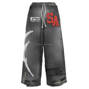 ชุดเซ็ตเสื้อฮู้ดดี้และกางเกงขายาวทรงบานแบบสั่งทำพิเศษ ปักลายขนาดใหญ่ กางเกงทรงหลวม สไตล์สเวตสูท ลุคย้อนยุคฟอกสีแบบแอซิดวอช  สำหรับผู้ชาย - Product Image 5