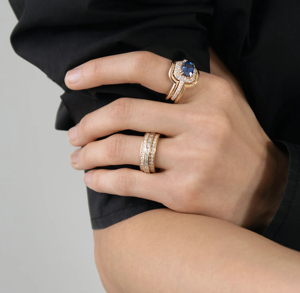 Luxury Blue Sapphire Halo Ring 18K Gold Diamond <b>Statement</b> Ring for Women - Product Image 2