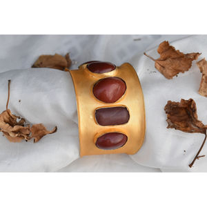 Pulsera de latón chapada en oro con cuentas de piedras semipreciosas, hecha a mano, estilo indio, para niñas y mujeres - Product Image 2