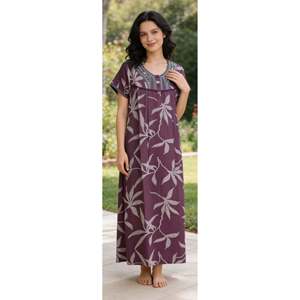 Camisón Largo Informal Estampado para Mujer Alpine, Tejido Suave y Cómodo, Manga Corta, Largo Completo, con Bolsillo Lateral para Uso Doméstico - Product Image 3