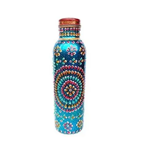 Ayurveda Benefits <b>Metal</b> Copper <b>Water</b> <b>Bottle</b> Wholesale and High Quality Gym Copper <b>Water</b> Drinking <b>Bottles</b> Flower Printed Design - Product Image 4