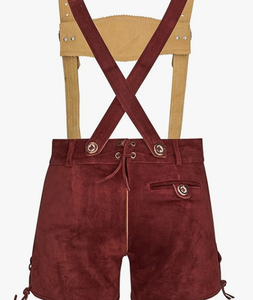 Mid-Waist Bavarian Lederhosen <b>Shorts</b> Genuine CowSplit Smooth <b>Leather</b> Embroidery Front Pockets - Product Image 5