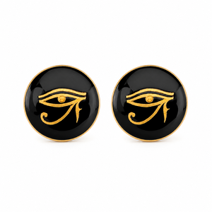 Gemelos Hechos a Mano con Diseño de Ojo de Horus, Esmalte Negro con Grabado Dorado, para Compromisos, Bodas y Ocasiones Formales - Product Image 2