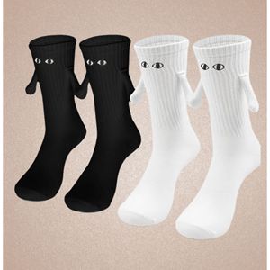 Two-Piece <b>Black</b> White 100% Cotton Nylon Jacquard Printed Couple's <b>Socks</b> Breathable Holding Hands Design One Fits All for Spring - Product Image 1