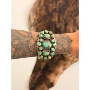 Bobby Johnson Sonoran Gold Turquoise & Sterling <b>Silver</b> Cluster Design Stylish Fashion <b>Cuff</b> <b>Bracelet</b> - Product Image 2