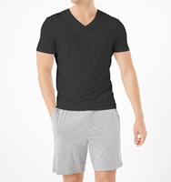 T-shirt de gymnastique à col en V profond pour homme en tissu Cotton-Spandex extensible pour la gym ou l'entraînement