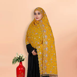 Hiyab de Georgette de Lujo para Mujer con Bordado Intenso y Trabajo de Lentejuelas con Cuentas, Borde de Encaje Latkan para Uso Festivo - Product Image 6