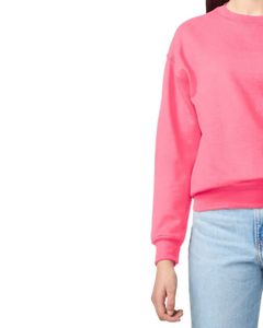 Sweat-shirt à col rond pour femme en molleton rose fluo, pull uni, impression de logo personnalisée OEM, vêtements décontractés pour femmes, haut doux - Product Image 4
