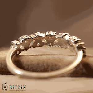 Marquesa y diamante de corte redondo media eternidad boda banda para mujer - Product Image 2