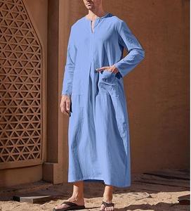 Surdimensionné Lâche Dubaï Couleur Unie Teinte Hommes Thobe Jubbah Marocain Musulman Islamique Vêtements Ethnique Daffah Thobes Respirant - Product Image 3