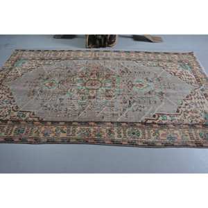 Alfombra turca Vintage Beige Azul 5,2X8,9 pies Tejido plano de lana con patrón de retazos para decoraciones de sala de estar o uso en el pasillo - Product Image 3