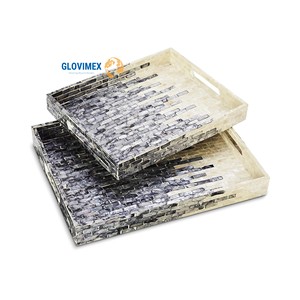 Bandejas de servicio de concha de Capiz hechas a mano tradicionales de alta calidad Bandejas de almacenamiento decorativas para el hogar de lujo - Product Image 1
