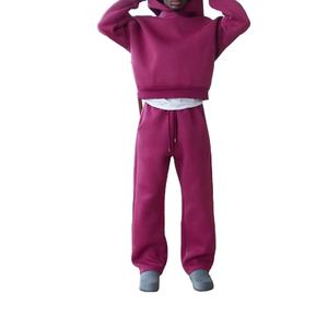 Ensemble de survêtement évasé personnalisé pour homme 2026 en 100 % coton, molleton ample, sweat à capuche brodé et pantalon de jogging, tenue décontractée d'hiver - Product Image 1