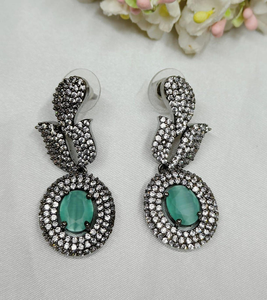 Designer Ethnic <b>Bridal</b> <b>Earrings</b> With Faux Stones And Antique Gold Polish For Festive Occasions From India - Product Image 1