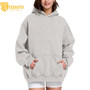 Vente en gros de sweats à capuche de haute qualité, couleur unie, avec impression de logo sur mesure, 100% coton, courts pour femmes - Product Image 1