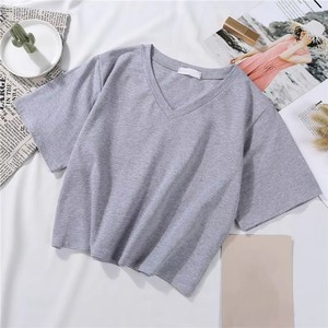 Camisas cortas lisas sólidas personalizadas de alta calidad 100% algodón transpirable verano moda Crop-top ropa informal de moda camisa corta para mujer - Product Image 6