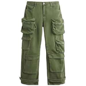 Men's Hip Hop Trousers 100% Cotton Jogger Sweatpants Custom Logo Multiple Pockets Lightweight Twill Fabric Mid Flat Cargo Pants - Product Image 1