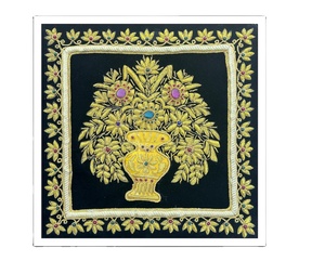 Panel de pared de joya árabe Zardozi, alfombra colgante de terciopelo bordado de punto de cruz moderno cosida a mano para Diwali - Product Image 2
