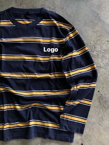 Chemise à manches longues en coton de haute qualité, patchwork rayé bleu et jaune, design décontracté confortable, logo personnalisé pour hommes - Product Image 2