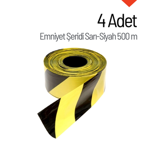 4 bandes de signalisation jaunes-noires de 500 m, ruban de sécurité, ruban de précaution, modèle avec matériaux PET et PVC - Product Image 4